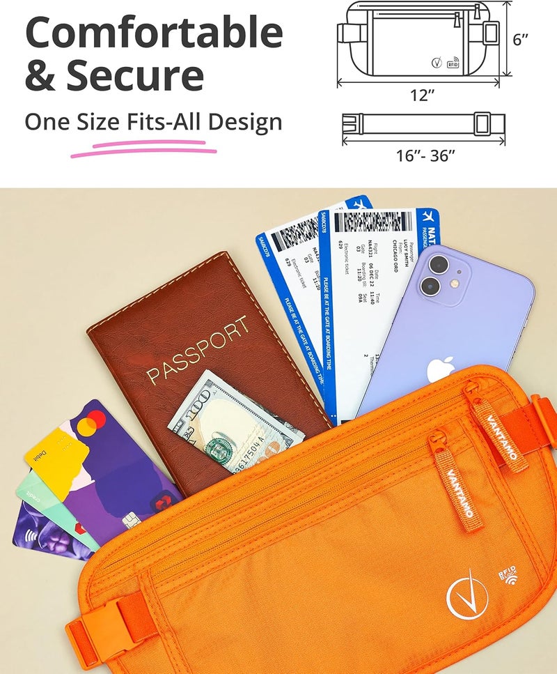 Vantamo Money Belt with RFID For Men & Women, Hidden Passport Holder for Travel, 2 Compartment Travel Fanny Pack for Women Anti Theft - Image 4